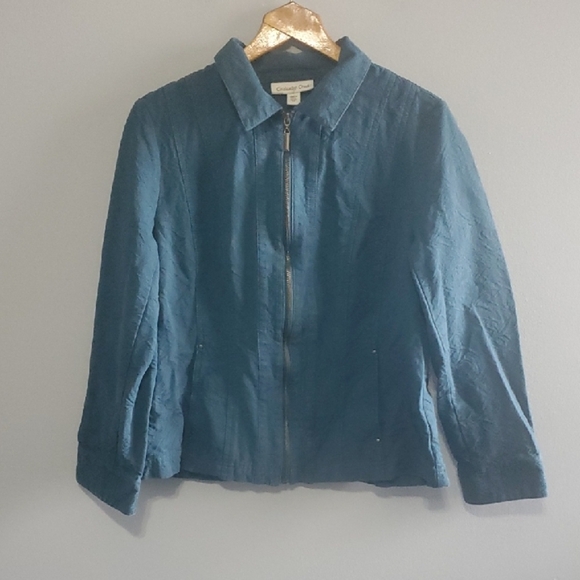 Coldwater Creek Jacket Womens Size 14 Green Blue Zip Up Zippered Embossed - Picture 1 of 9